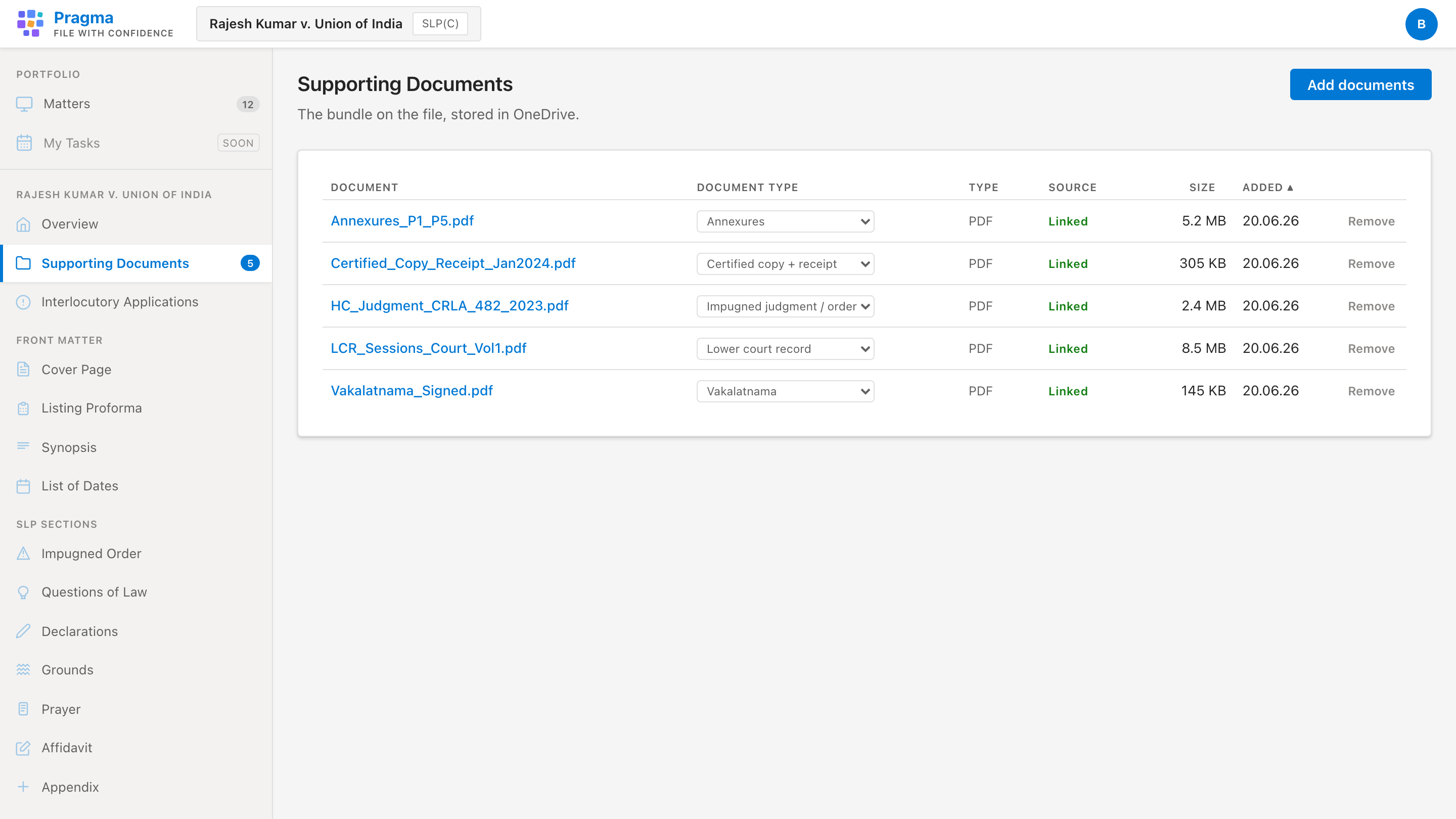 Classify supporting documents